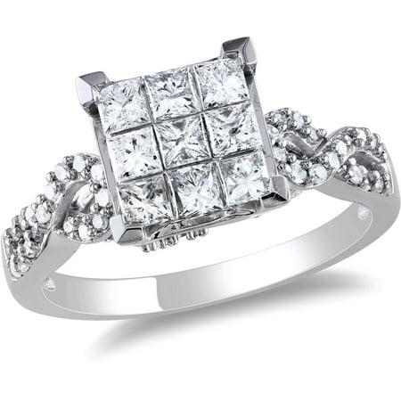 1 Carat T.W. Princess and Round Cut-Diamond Engagement Ring in 10kt White Gold