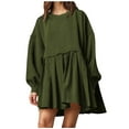 thumbnail image 2 of Lilgiuy Trendy Women's Casual Over Sized Sweatshirt Long Sleeve Dress Round-Neck Ladies Patchwork Mini Dresses for Women Wedding Guests, 2 of 4
