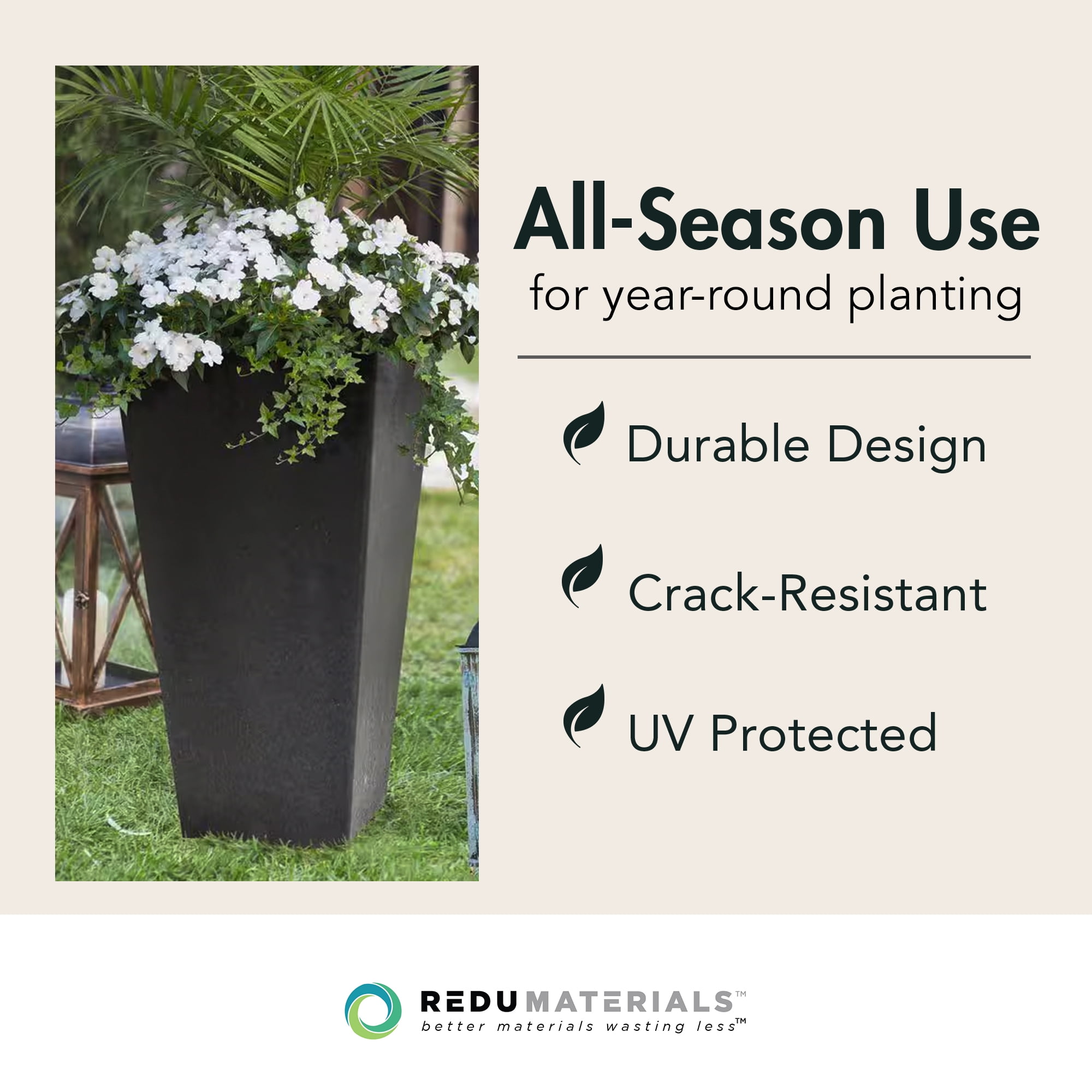 Tierra Verde 2 Pack Indoor Outdoor 28” Self Watering Planter, Sonata, Black