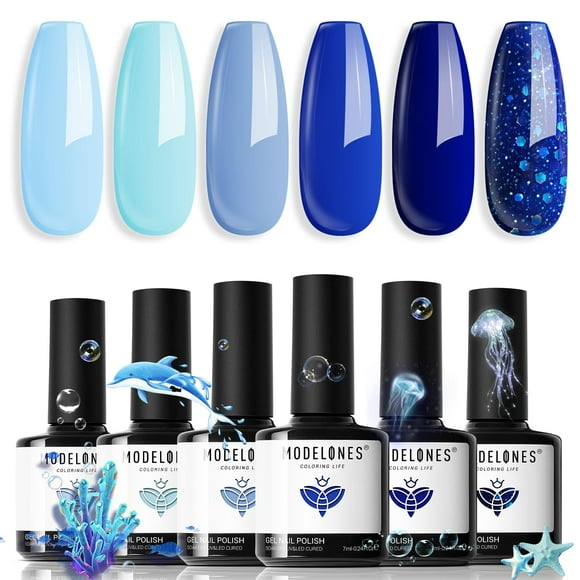 Set de esmaltes de uñas en gel modelones azul 6 colores para mujer