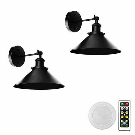 

FSLiving 2-Light 100 Lumens Multi-Function Battery Run Remote Control Cordless Wall Luminaire Black Shell Vintage Style Lighting Fixture for Staircase Laundry-Easy to Install Battery Not Included
