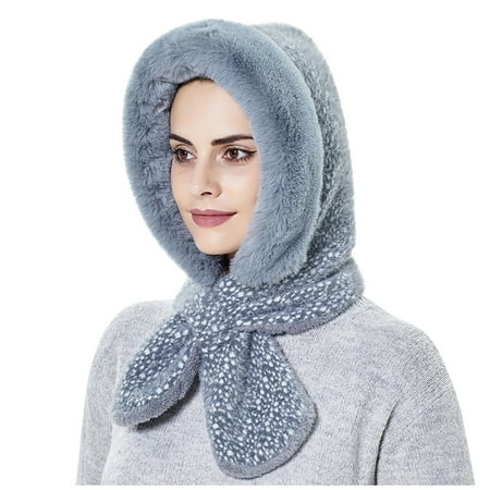 

KEVCHE New Hat Bib One-piece Hat Winter Warm Cycling Wool Hat Outdoor Ear Protection Hat One-piece Knitted Hat Gray