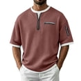 thumbnail image 5 of hotojiny Men's Quarter Zip Pullover Lightweight Textured Half Sleeve Sweatshirt Casual Crew Neck Patchwork Shirts, 5 of 7