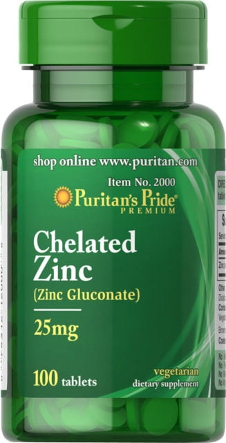Puritan's Pride Zinc Chelate 25 mg 100 Tablets