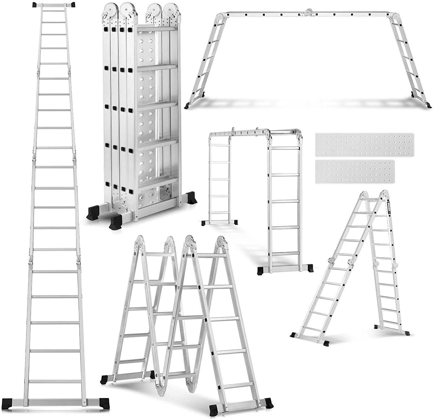 12.5/19.5FT Multi Purpose 12/20 Steps Platform Aluminum Folding Scaffold Ladder 