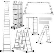 19.5ft Multipurpose Aluminum Extension Folding Ladder Scaffold with 2 Platform Plates
