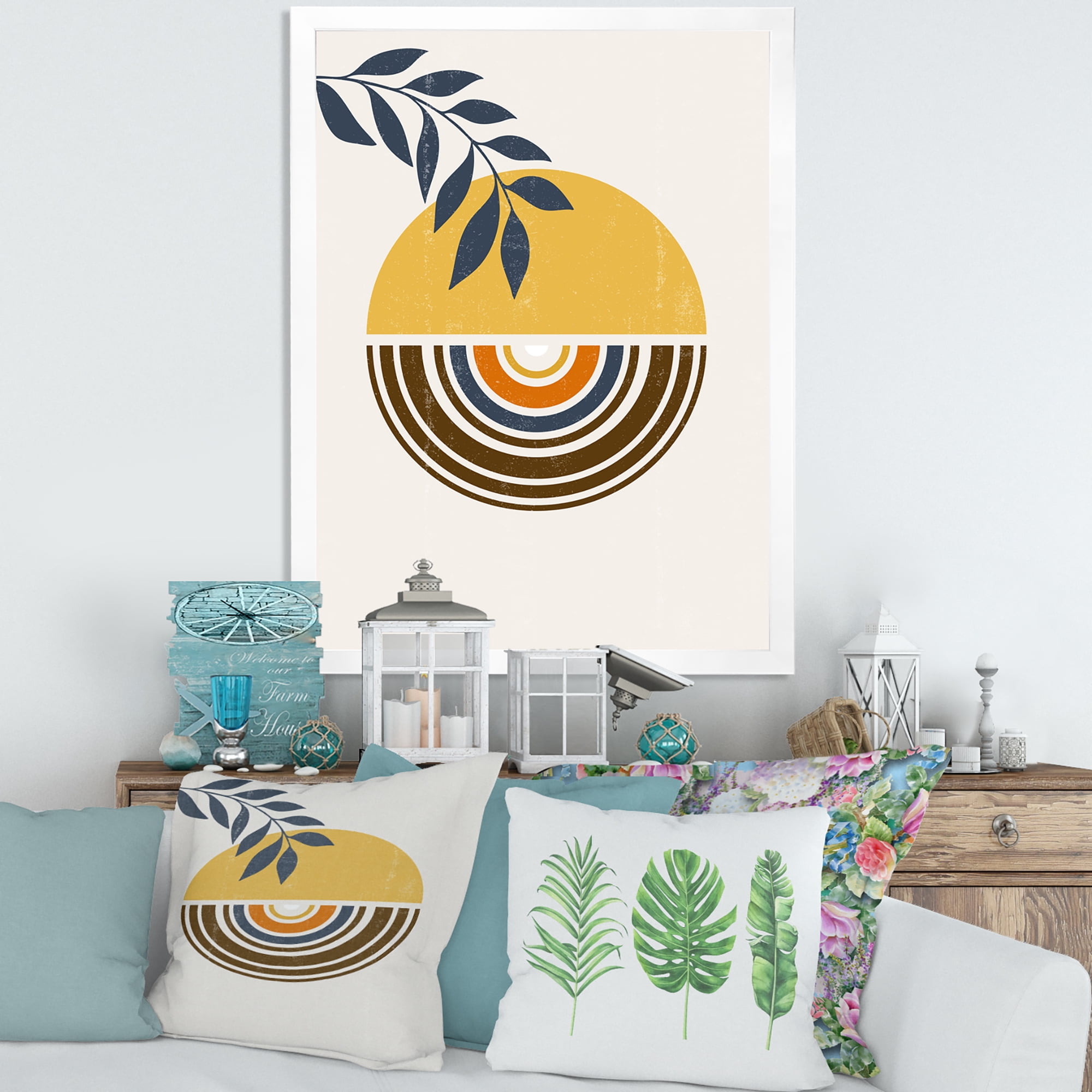 Designart 'Abstract Sun and Moon Leaves ' Modern Framed Art Print