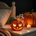 thumbnail image 4 of Halloween Decorations Vintage Hand Painteds Lighted Pumpkin With Ghost Great Color And Size, 4 of 7