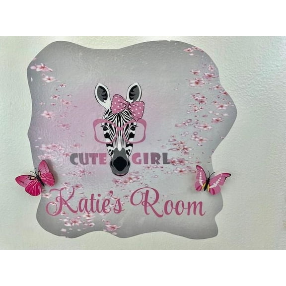 3D Bedroom Wall Decal Sticker For Girls Custom Designs With 3D Butterfly Cute Zebra Girl With Cute 3D Butterflies - Cute Girl Easily Applied And Removable - Size: 26 In X 14 In