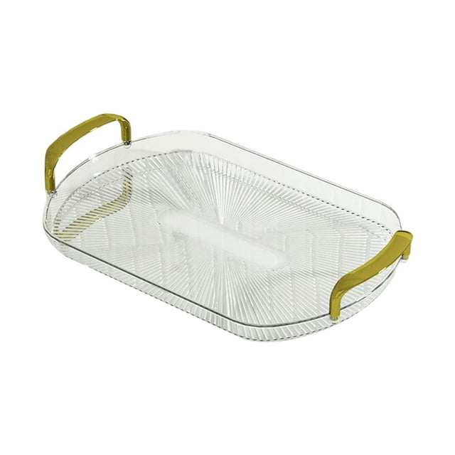 Bandeja de servicio con asas doradas para artículos de tocador, cosmético bandeja para postres , resistente y duradera, multi, , Transparente 38cmx24cm perfecl Bandeja decorativa