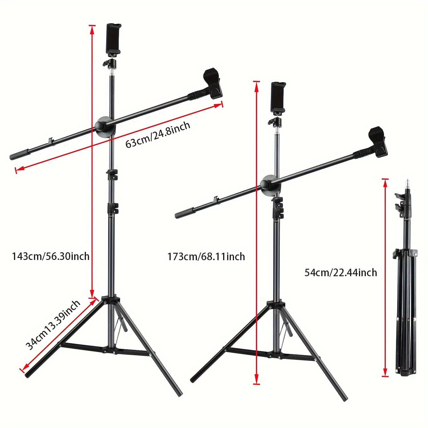 General's Adjustable Mic Stand with Boom Arm, Dual Clips & Phone Holder for Live Events, Weddings, Stage Performances & Christmas Gifts