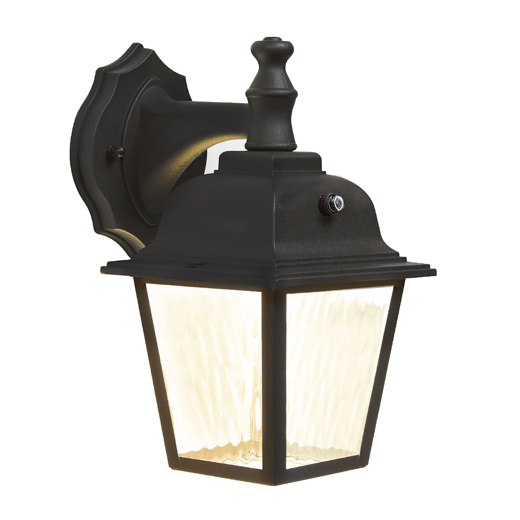 Maxxima LED Porch Lantern Black, Water Glass, Photocell Sensor, 875 Lumens, 3000K Warm White, Dusk to Dawn Sensor