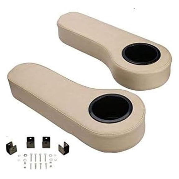 Golf Cart Rear Seat Arm Rests - Beige w/Cup Holders