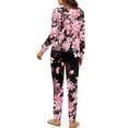 thumbnail image 3 of Yuyamidu Cherry Blossom Nightwear for Women Pajama Set Casual Round Neck Sleep Tops with Long Sweatpants 2 Pieces Cozy Long Sleeve Sleep Wear Size 2XL, Pink, 3 of 7