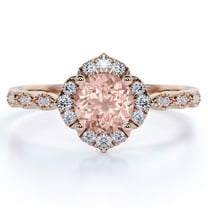 JeenMata Vintage 1 ct Round Cut created morganite Halo Promise Ring in 18K Rose Gold over Silver