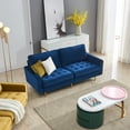 thumbnail image 3 of Mid Century Modern Couch, High End Velvet Fabric Contemporary Sofa Sets with Metal Legs, Sectional Sofa Bedroom Furniture with 2 Soft Pillow, Loveseat Fabric Sofa for Small Spaces, Blue, Q9256, 3 of 13