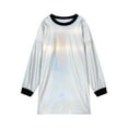thumbnail image 4 of YONGHS Women Shiny Rave Outfits Long Sleeve T-Shirt Dress Loose Mini Dress Disco Dance Clubwear Holographic Silver XL, 4 of 7