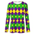 thumbnail image 3 of Oplxuo Mardi Gras Shirt Women Sequin Bling Glitter Carnival Outfits Long Sleeve Cute Tops Round Neck Trendy Mask Print Blouses, 3 of 4