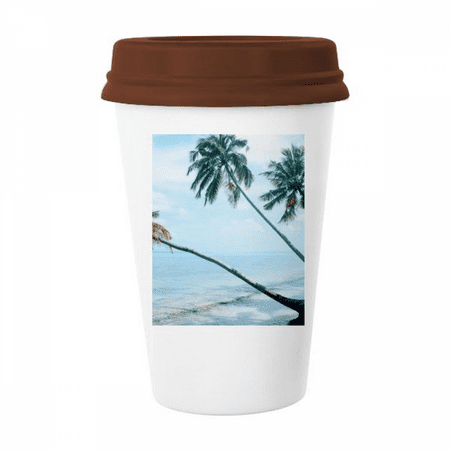 

Ocean Beach Green Tree Picture Mug Coffee Drinking Glass Pottery Cerac Cup Lid