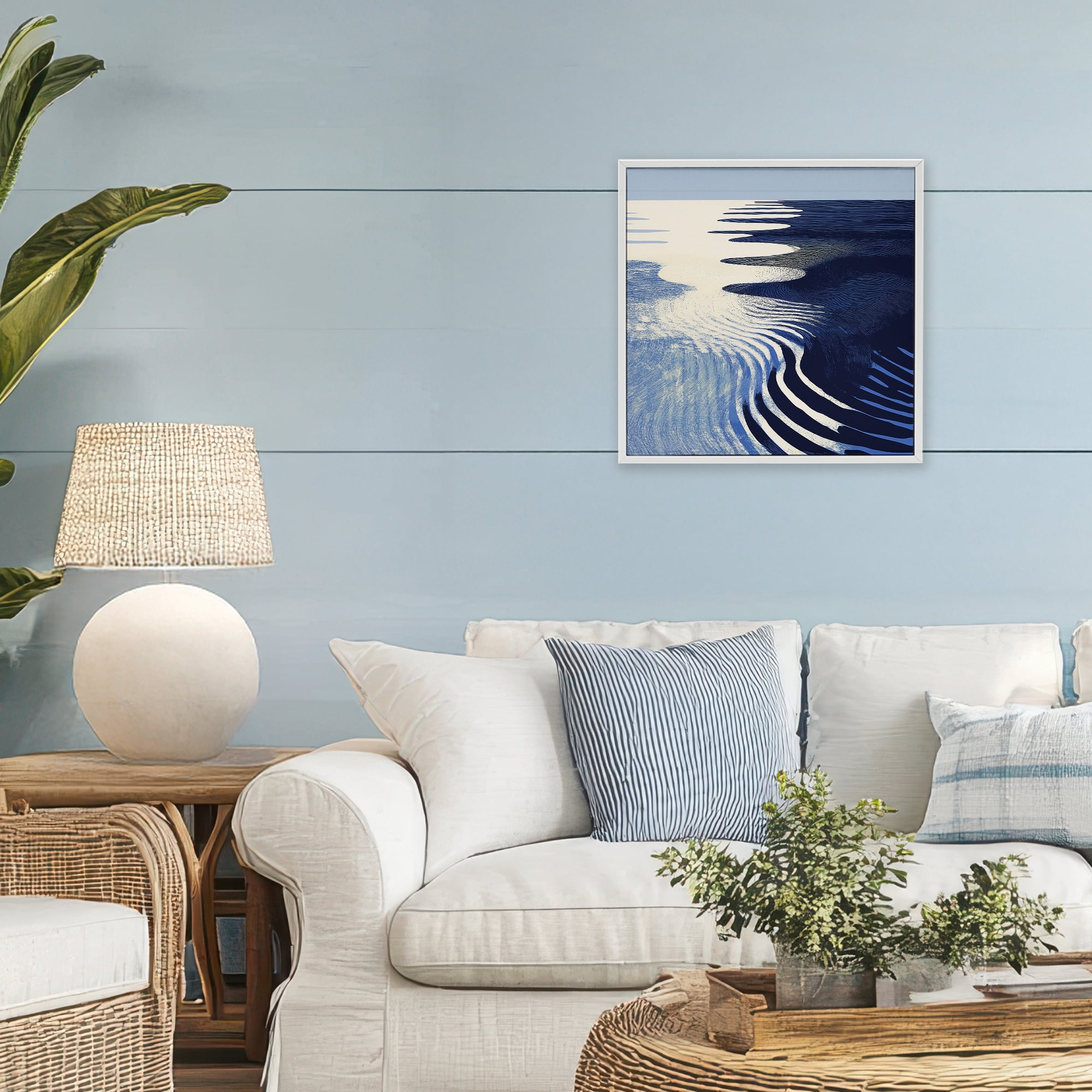 Stupell Industries Abstract Cobalt Ripples White Framed Giclee Art, design by Walker Noble