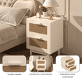 thumbnail image 4 of Hassch Rattan Nightstand, Mid Century Modern Boho Style Wooden Accent Side End Table with 2 Rattan Drawers, 17.7"L x 15"W x 23.2"H, Burlywood Color, 4 of 8