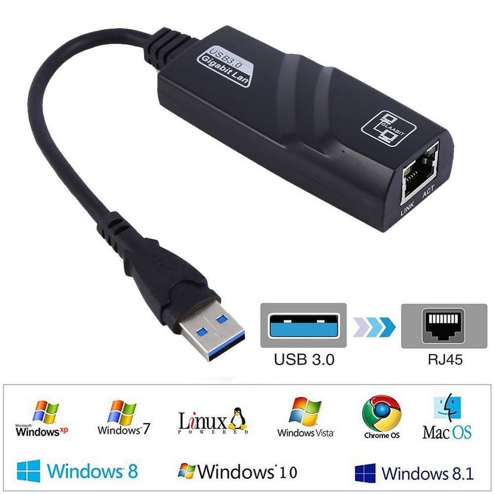 Simyoung USB 3.0 to RJ45 Gigabit LAN Network Adapter Card 10/100/1000 Mbps Black