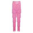 thumbnail image 3 of TiaoBug Kids Girls Elastic Waist Rhinestone Fringe Practice Pants Tassel Latin Salsa Dance Performance Trousers Pink 14, 3 of 5
