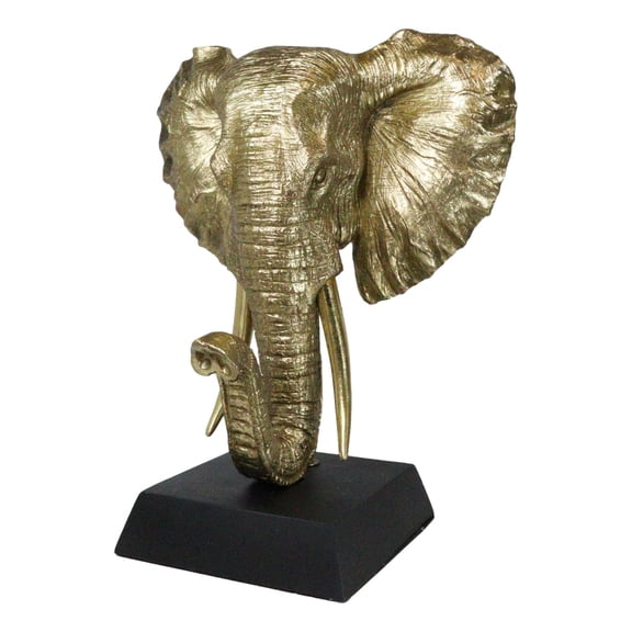 Large 18"H Gold Patina Safari African Bush Elephant Sculpture On Museum Base