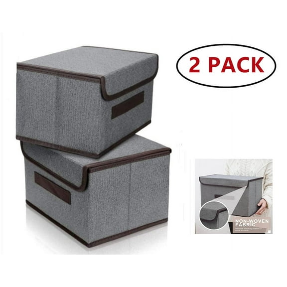 Foldable Storage Box 2 Storage Boxes，Storage Bins，Storage Bins with Lids. Filing Cabinets for Home Office. Linen Storage Box, Used to Store Toys, Clothes, Paper and Books. 6.3*7.9*10.3 inches.(Grey)