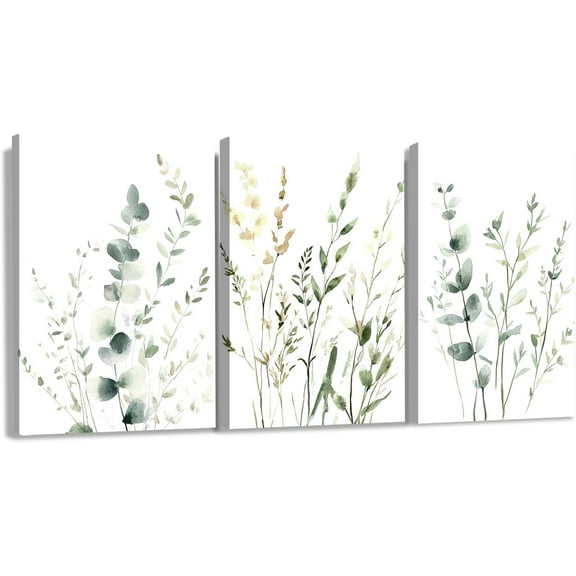Hieng Canvas Wall Art Green Leaf,Nature Plants Canvas Minimalist Leaves Printed Pictures,Wall Art for Living Room Bathroom Bedroom(Only canvas)