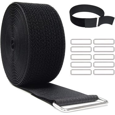 Hook and Loop Straps with 50 Metal Buckles, Adjustable Fastening Cable Straps, Cut-to-Length Cinch Strap, Reusable Nylon Securing Cord Ties for Organizer or Storage