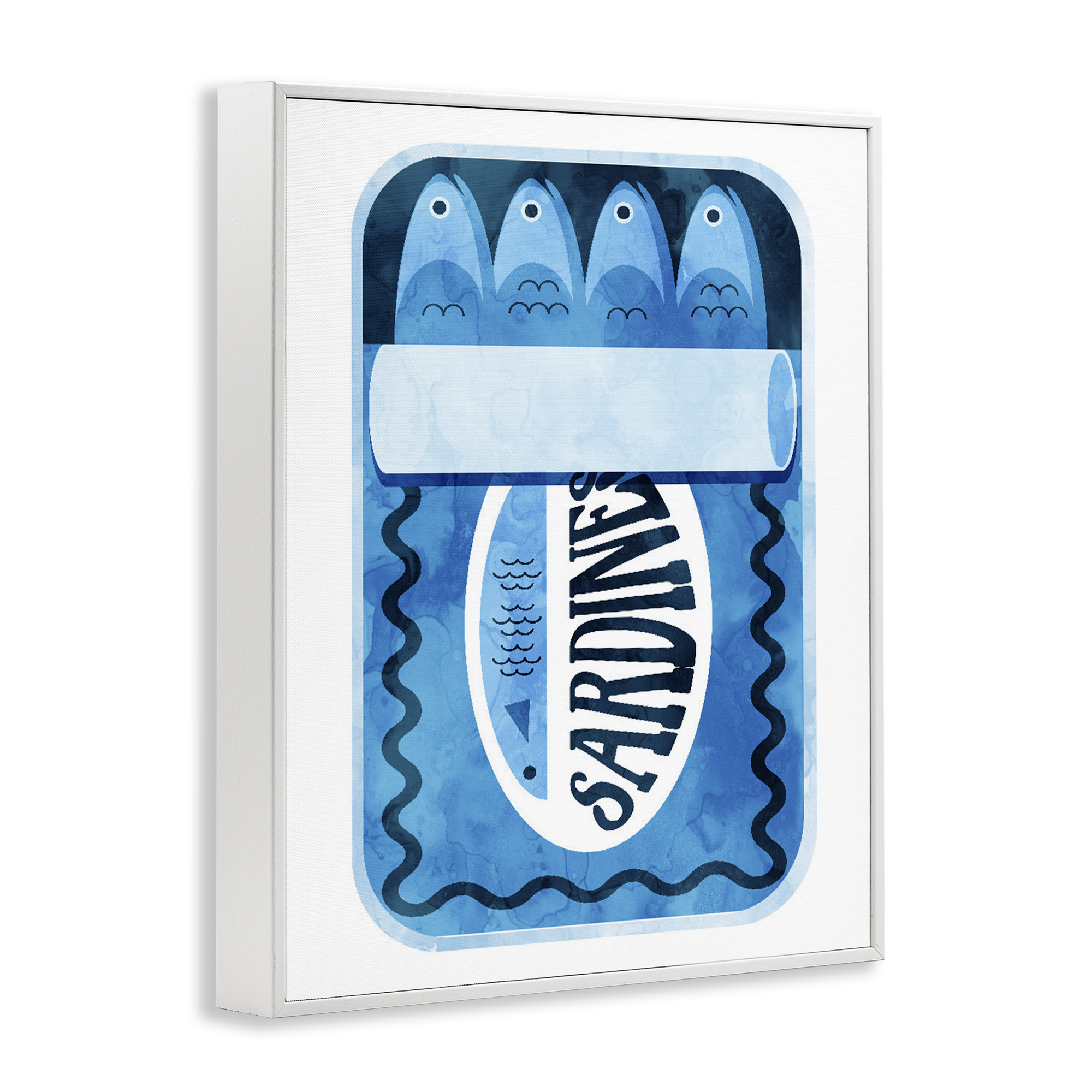 Retro Blue Sardine Tin White Framed Giclee Art, design by Daphne Polselli