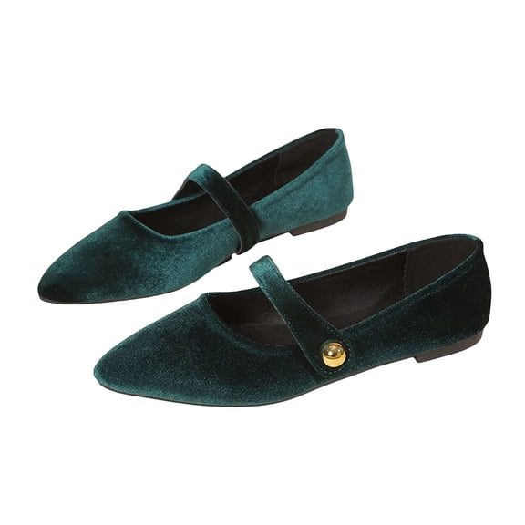 SuTry Women's Mary Jane Flats Pointed Toe Velvet Strap Slip On Comfortable Elegant Vintage Casual Daily Walking Shoes(35)
