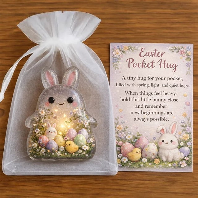Pocket Card 1-Pack Easter Pocket Hug Card and Bunny Ornament Set with Greeting Card Keepsake Gift for Kids Rkxzt