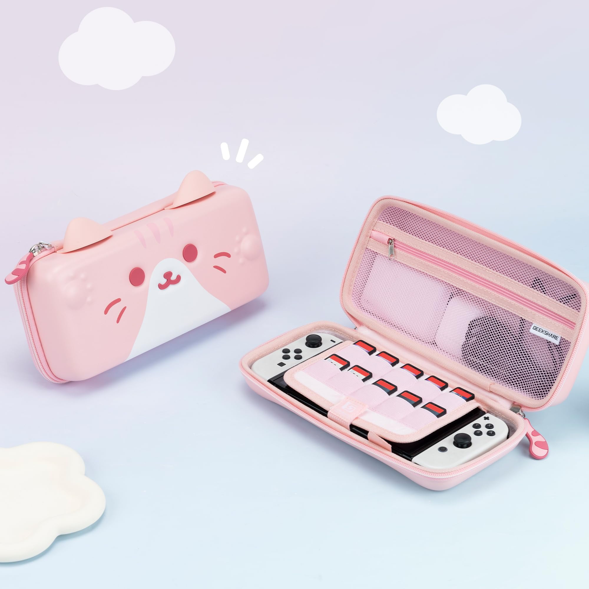 GeekShare Cat Carry Case for Nintendo Switch OLED Hardshell Slim