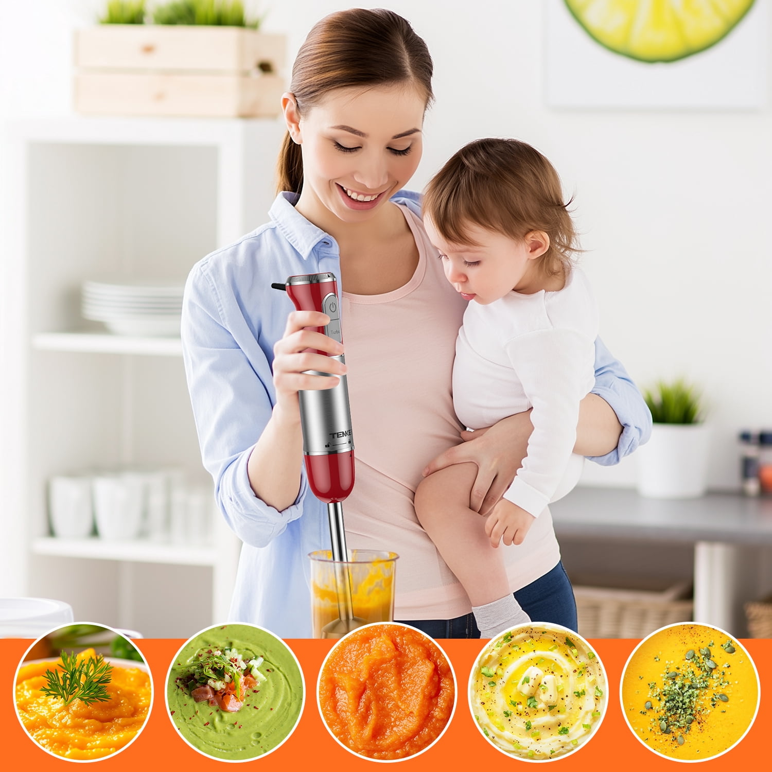 450W 5 in 1 Immersion Hand Blender Set with 30 Speed Settings Turbo Function Includes Mixing Beaker Chopper Whisk Milk Frother for Baby Food Soup Sauce Smoothie and Kitchen Cooking
