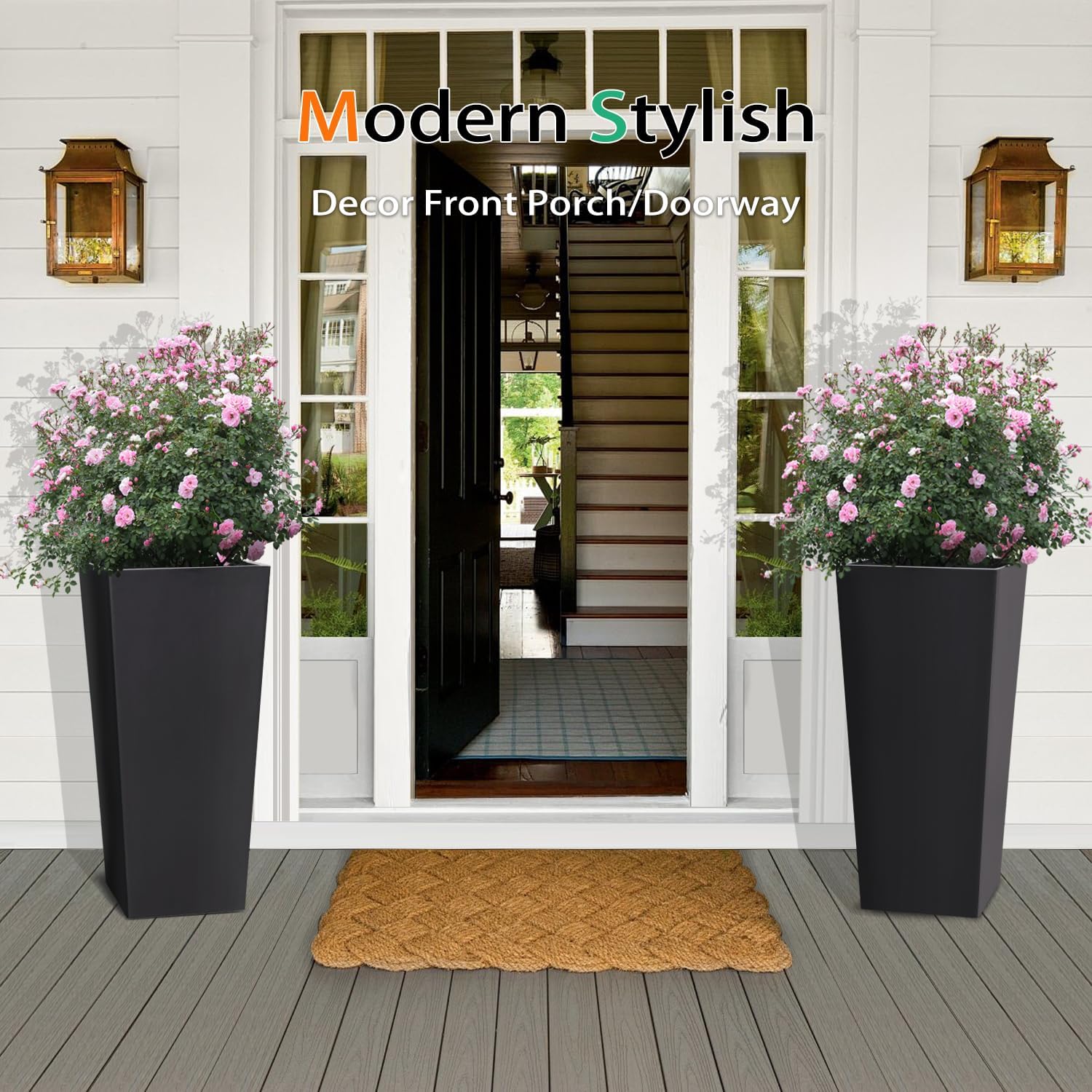 Tall Planter Outdoor Indoor, Large Resin Plant Pots for Trees Flowers