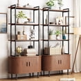thumbnail image 3 of 71" Tall Bookshelf, 4-Tier Book Shelf with Storage Cabinet, Modern Bookcase with Sliding Door and Adjustable Footpad, Freestanding Storage Organizer Bookshelf for Living Room, Bedroom, Walnut, 3 of 7