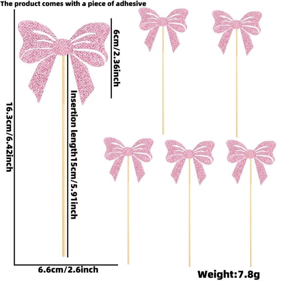 Pink Satin Bow Cupcake Toppers - Delicate Bowknot Cake Picks for Birthday, Baby Shower, Princess Theme, and Girly Party Decorations