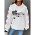 thumbnail image 3 of Women's Pink Ribbon American Flag Breast Cancer Awareness Warrior Waffle Hoodie, 3 of 3