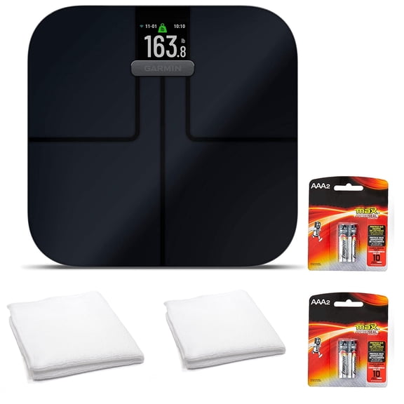 Garmin Index S2, Smart Scale with Wireless Connectivity, Measure Body Fat, Muscle, Bone Mass, Body Water and More-Black with Accessories