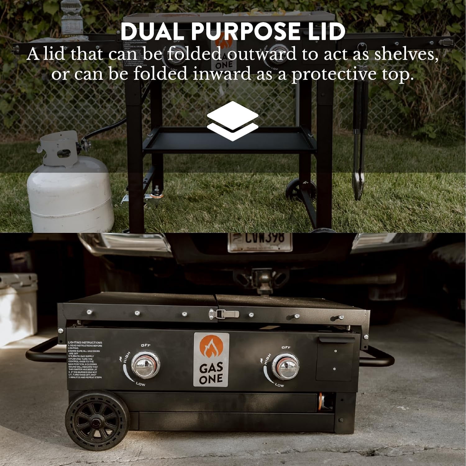 GasOne Propane Burner Grill – 28-Inch Flat Top Grill Griddle Cooking Station – Foldable 2 Burner