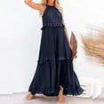 thumbnail image 3 of JBXKXYW Women 2024 Ruffled Pleated Dress Flowy Long Sundress Sleeveless Boho Beach Party Dresses (Dark Blue,M), 3 of 6