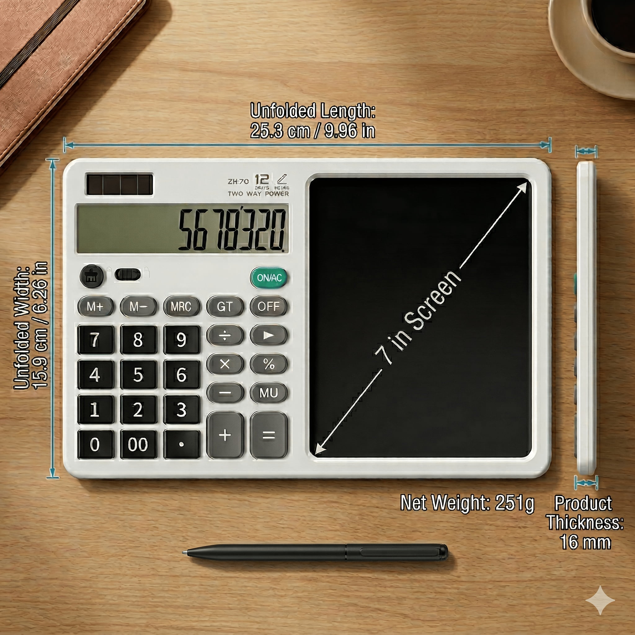 LCD display calculator tablet with recording backup portable for office students and professional use