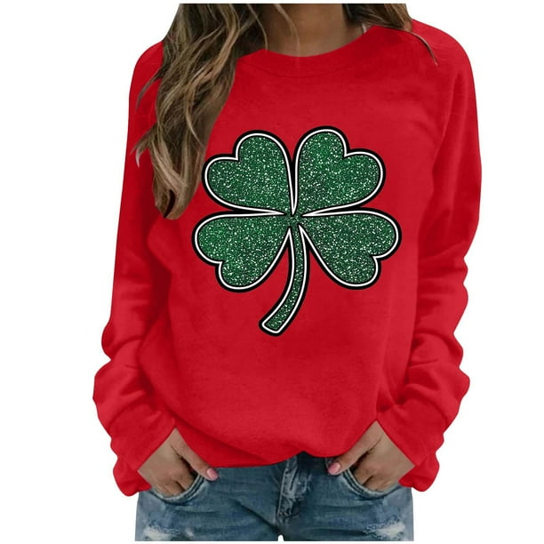 Ounisa St. Patrick's Day Sweatshirt for Women Clover Graphic T-Shirts Patty's Day Color Long Sleeves Tee Tops