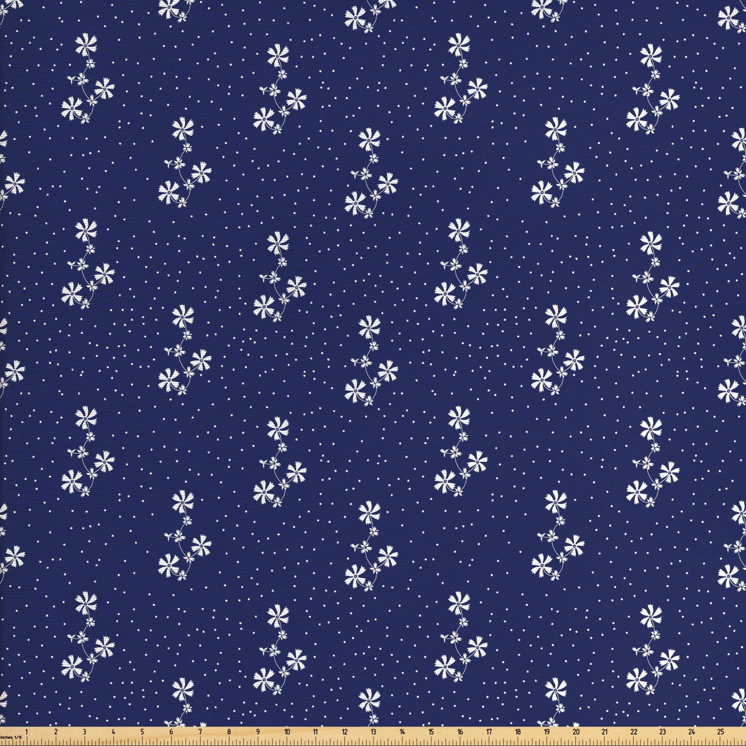 Navy Blue Fabric by The Yard, Floral Pattern Design Little Dots and