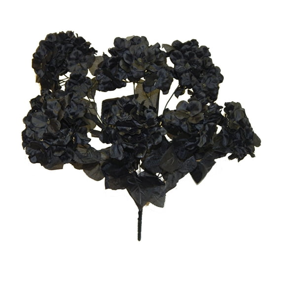 Midnight Black Bigleaf Hydrangea 20in Artificial Polysilk Faux Fake Flower Bush for Craft Goth Home Garden Outdoor Bouquet Arrangement Ceremony Wedding Arch Floral Wall Aisle Decor (Black, One each)