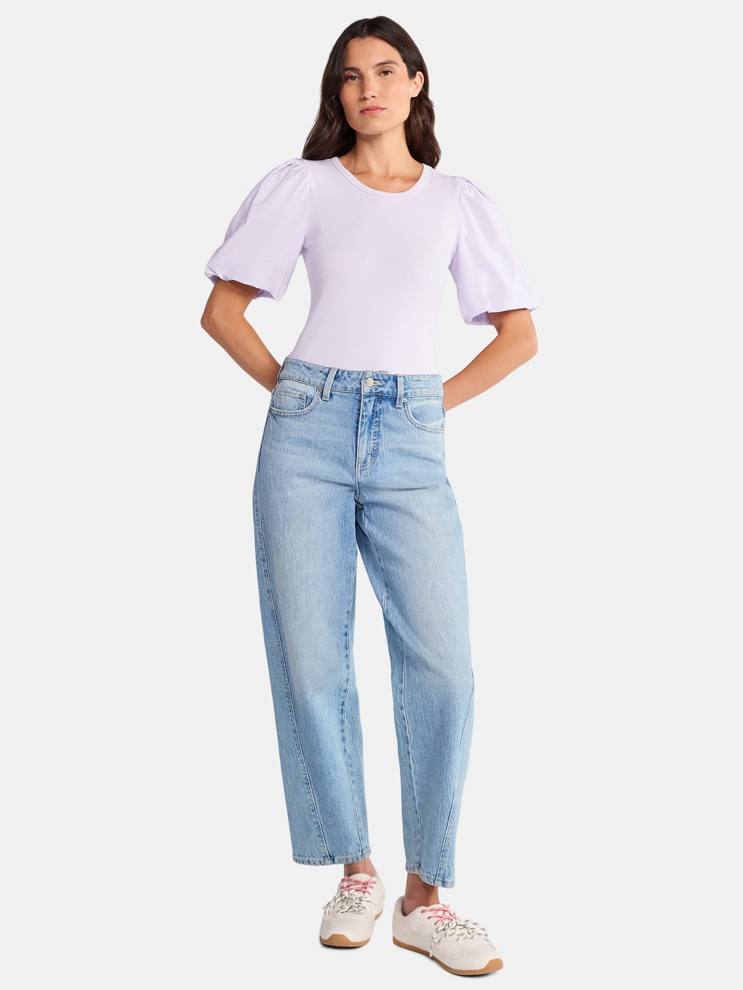 Time and Tru Women's Scoop Neck Mixed Media Top, Sizes XS-XXXL