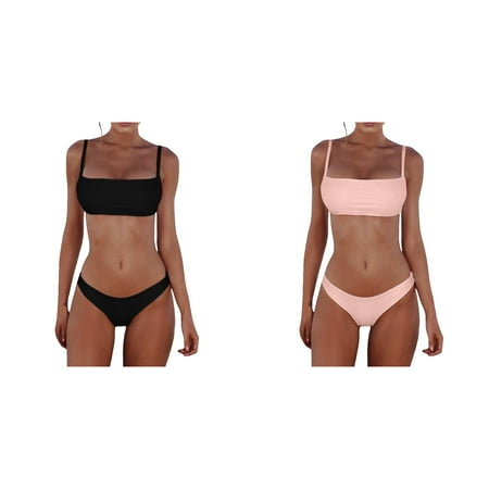 (2-Pack) Kcodviy Women Bandeau Bandage Two Bikini Shirts Piece Bikini Swimsuit Halter Bikini Top Bikini Set Push Up Bikini Bottom Brazilian Swimwear Beachwear Swimsuit
