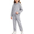 thumbnail image 4 of Girls 2 Piece Pullover Hoodie and Sweatpants Set Solid Color Long Sleeve Outfit with Kangaroo Pocket for Cozy Fall Winter School Daily Wear, 4 of 6